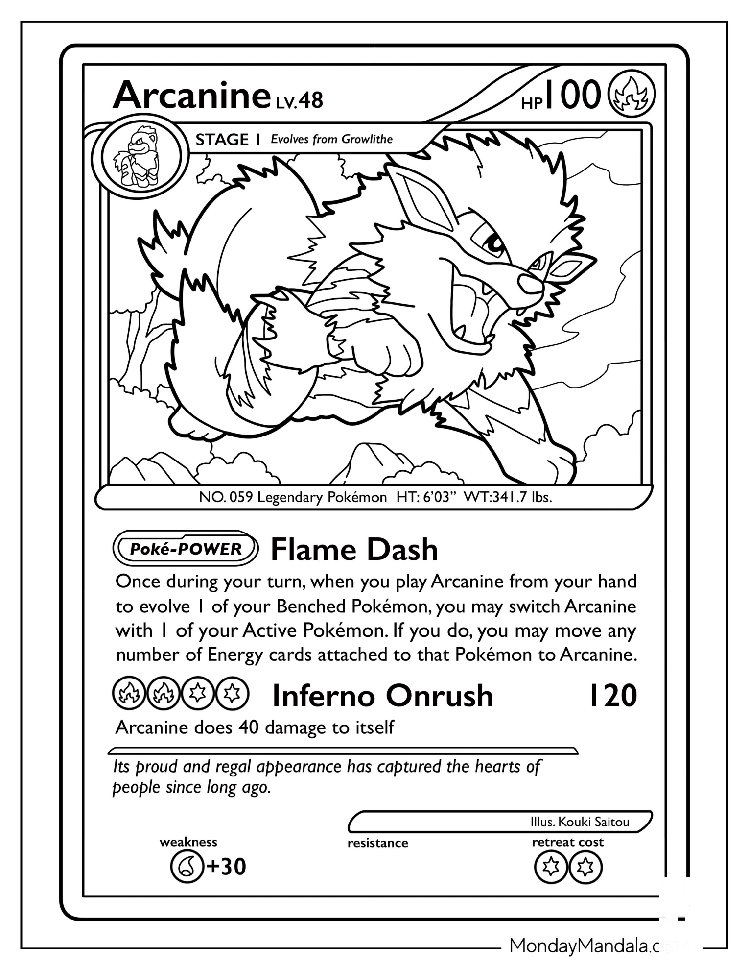 Arcanine Flame Dash Pokemon Card Coloring Page