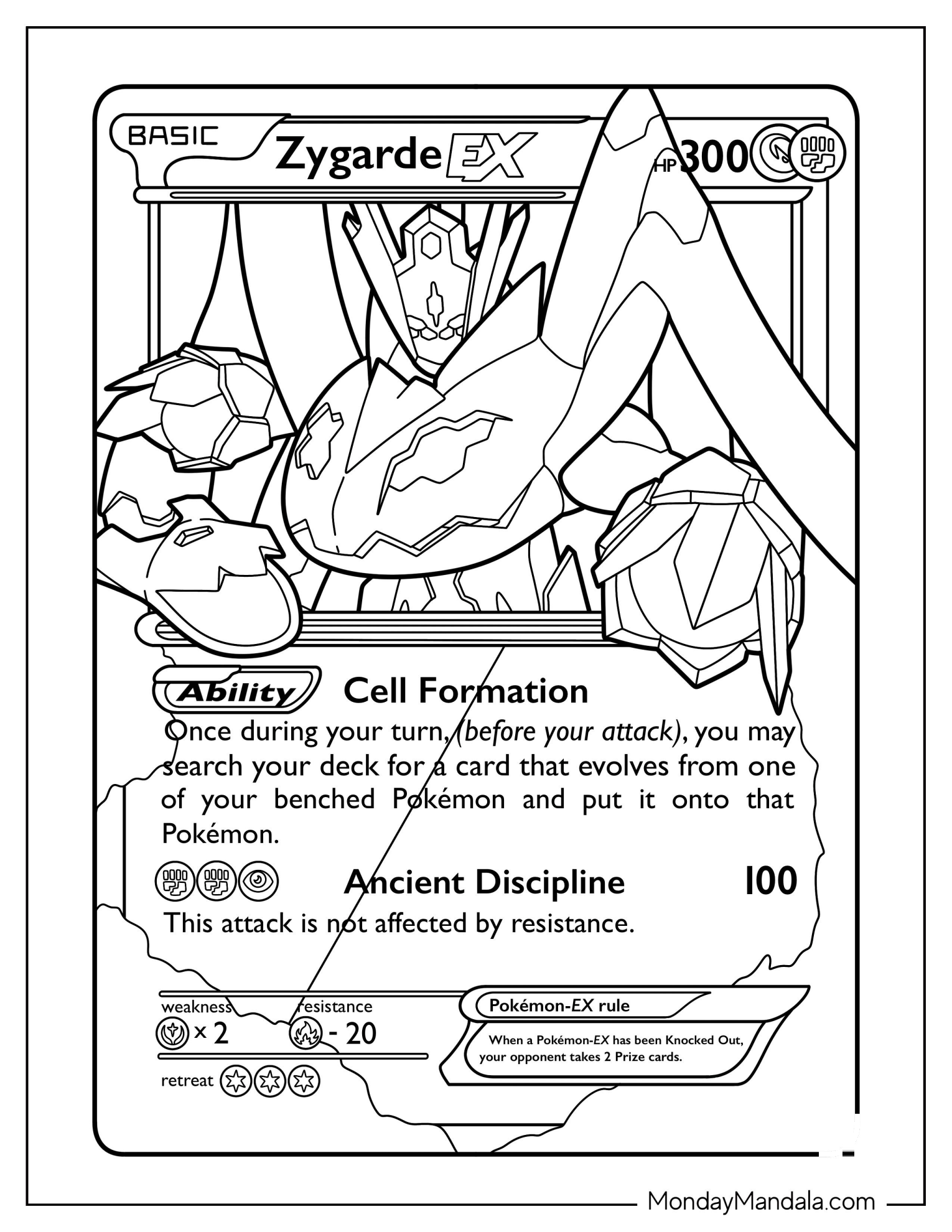 Zygarde EX Cell Formation Pokemon Card Coloring Sheet