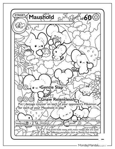 Kawaii Maushold Gentle Slap Pokemon Card Coloring Sheet For Kids