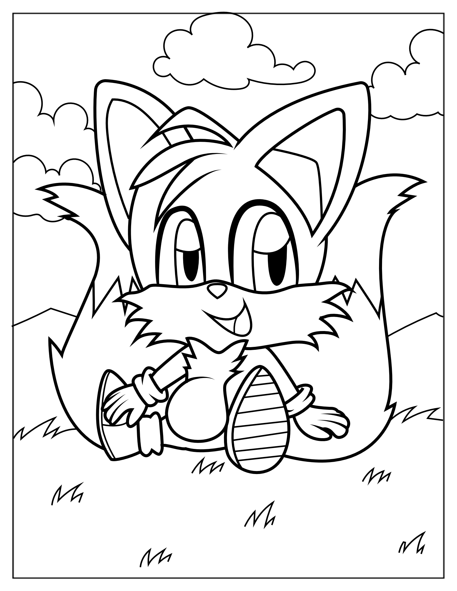 Cute Tails Sitting On Grass