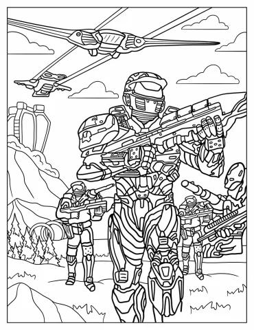 Halo Wars Master Chief Leading Group Of Men Coloring Sheet