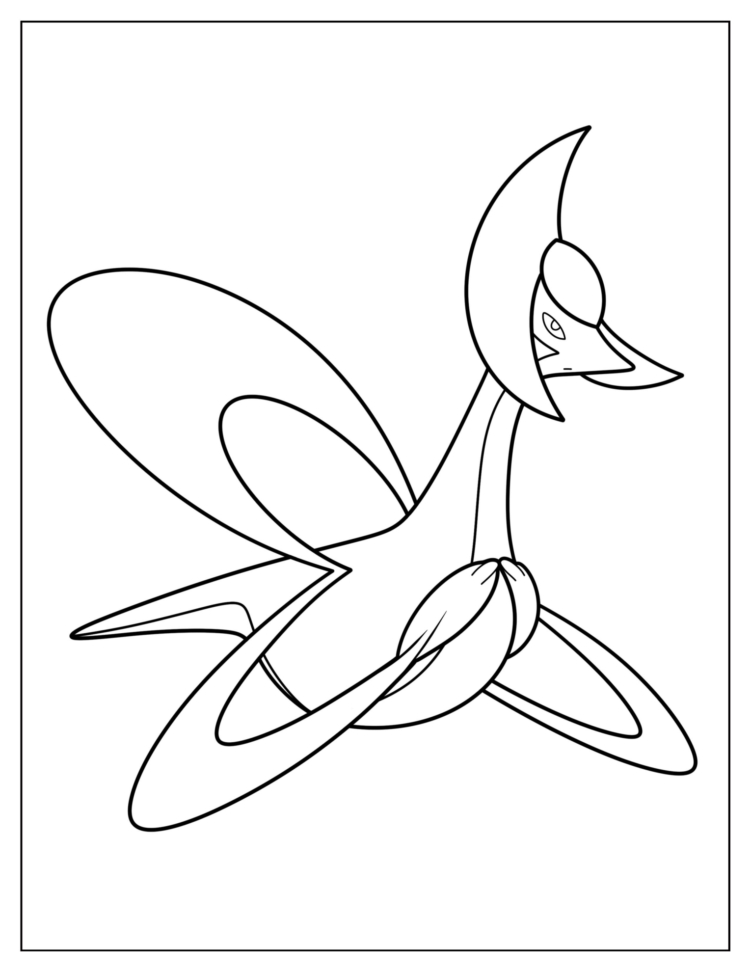 Simple Cresselia Outline Coloring Sheet For Preschoolers