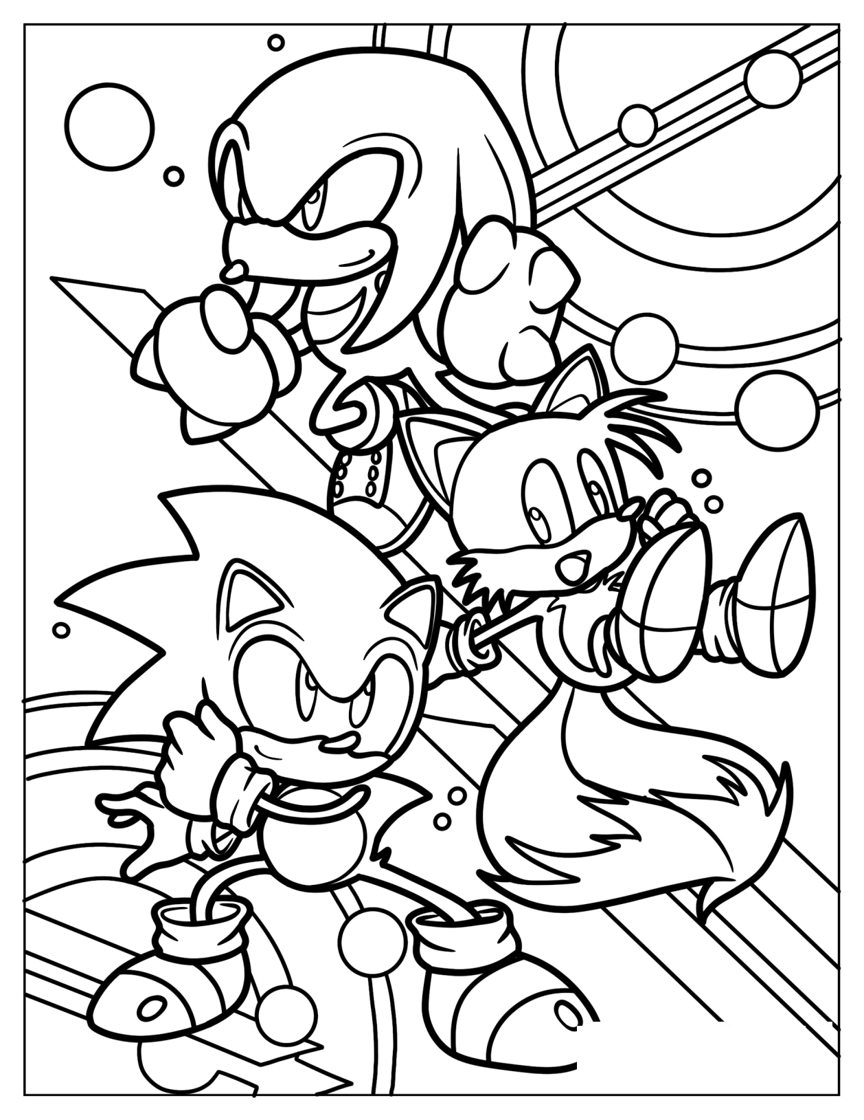 Knuckles With Sonic And Tails Coloring Sheet