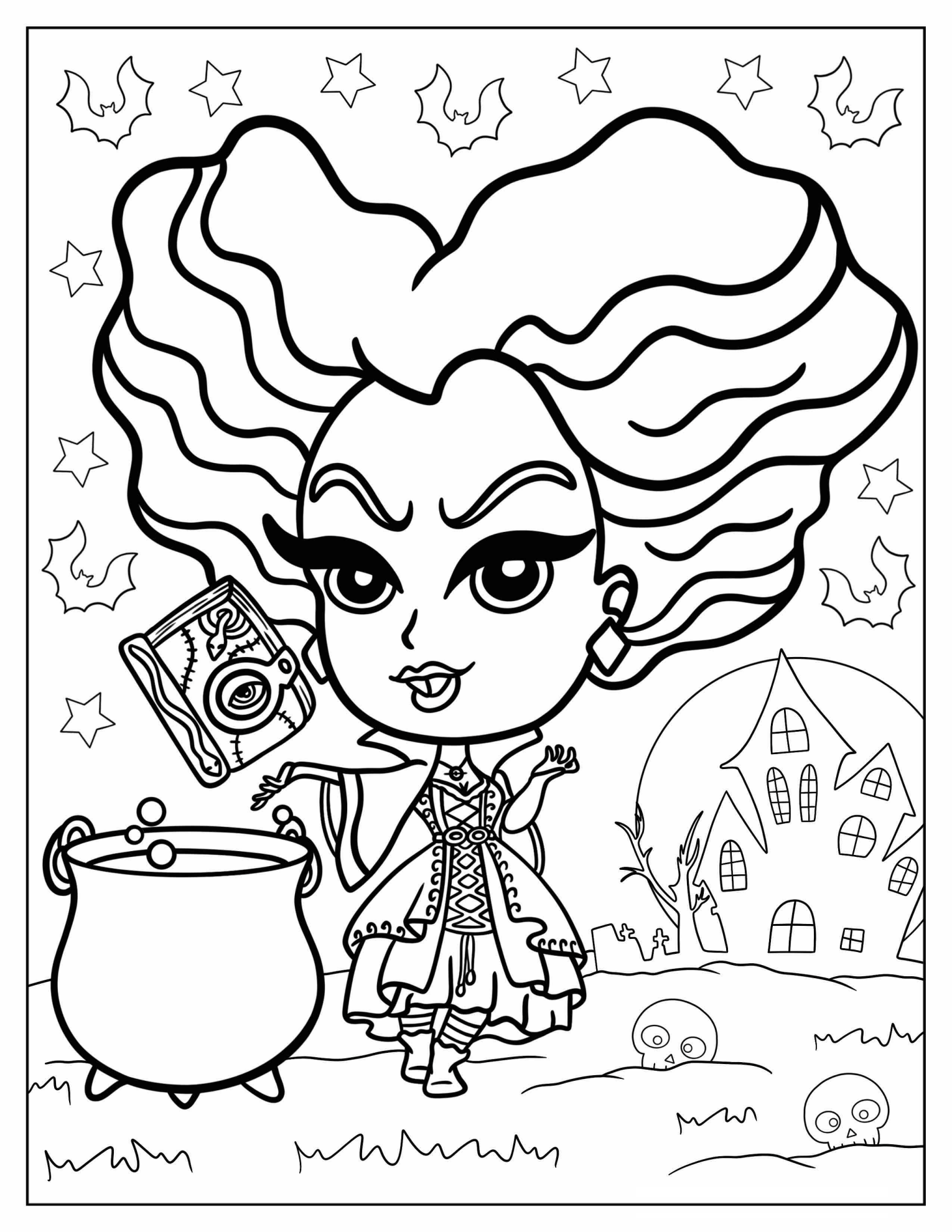 Chibi Winifred Sanderson With Book Of Spells Coloring Page