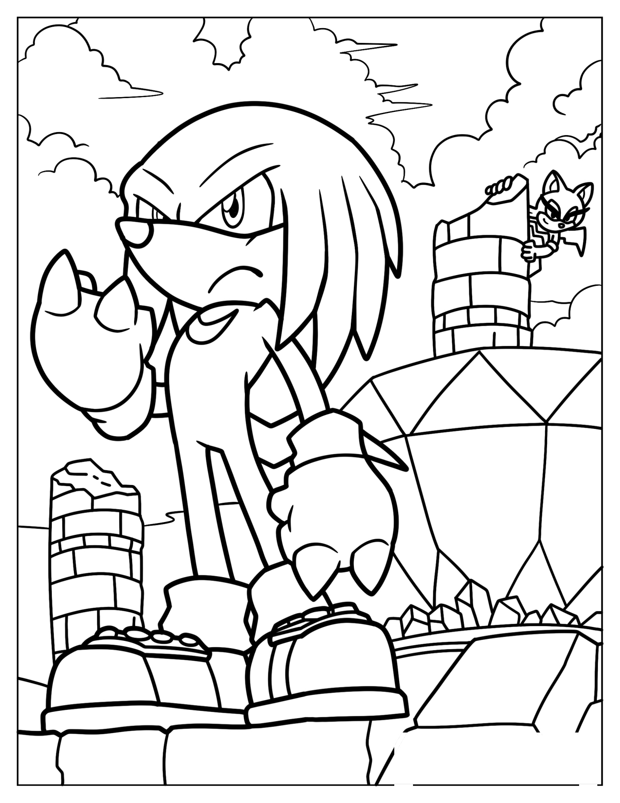 Knuckles Guarding The Master Emerald With Tangle At The Back