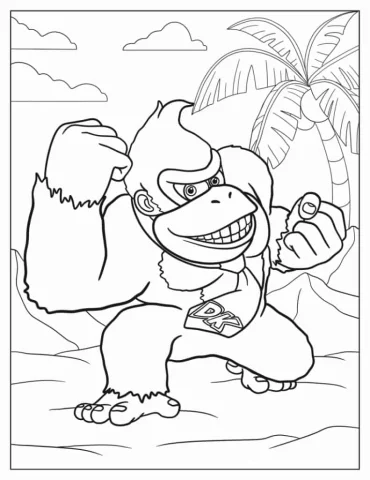 Coloring Page Of Donkey Kong In The Jungle