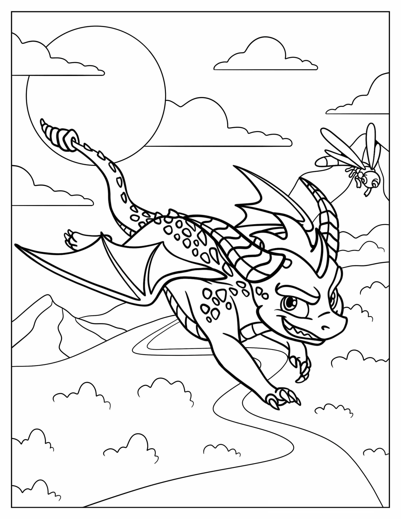 Spyro Flying In The Sky Coloring Page