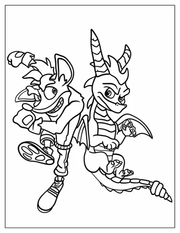 Cash Bandicoot Side By Side With Spyro Coloring Sheet