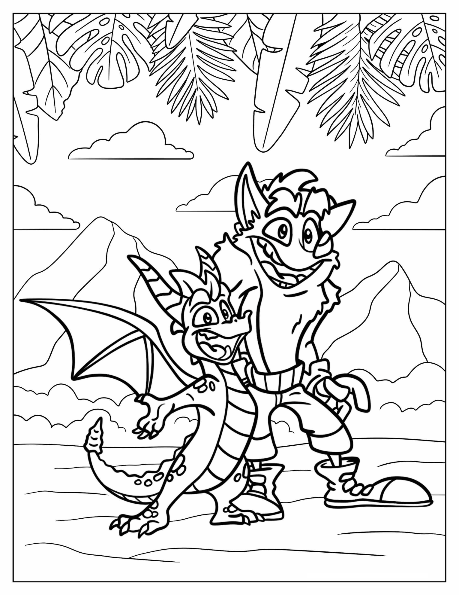 Sypro Hanging Out With Crash Bandicoot Coloring Page