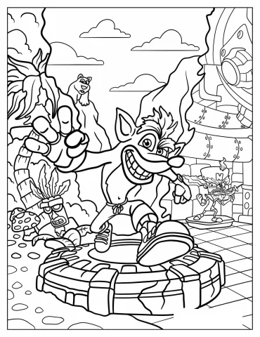 Crash Bandicoot On Top Of Bank Portal Coloring Sheet For Kids