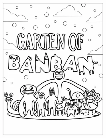 Garten Of Banban Logo With Characters Coloring Page