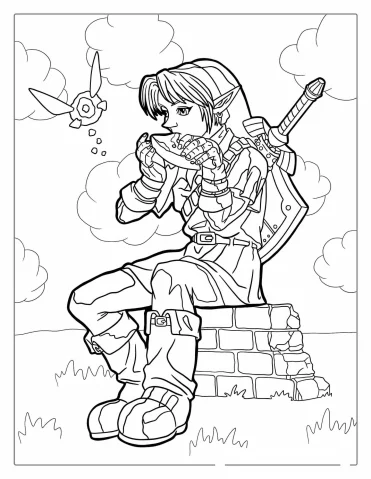 Coloring Page Of Link Playing Ocarina
