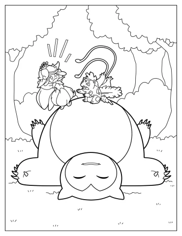 Squirtle And Lilligant Fighting On Stop Of Sleeping Snorlax