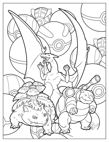 Blastoise, Charizard, And Venusaur Coloring Page