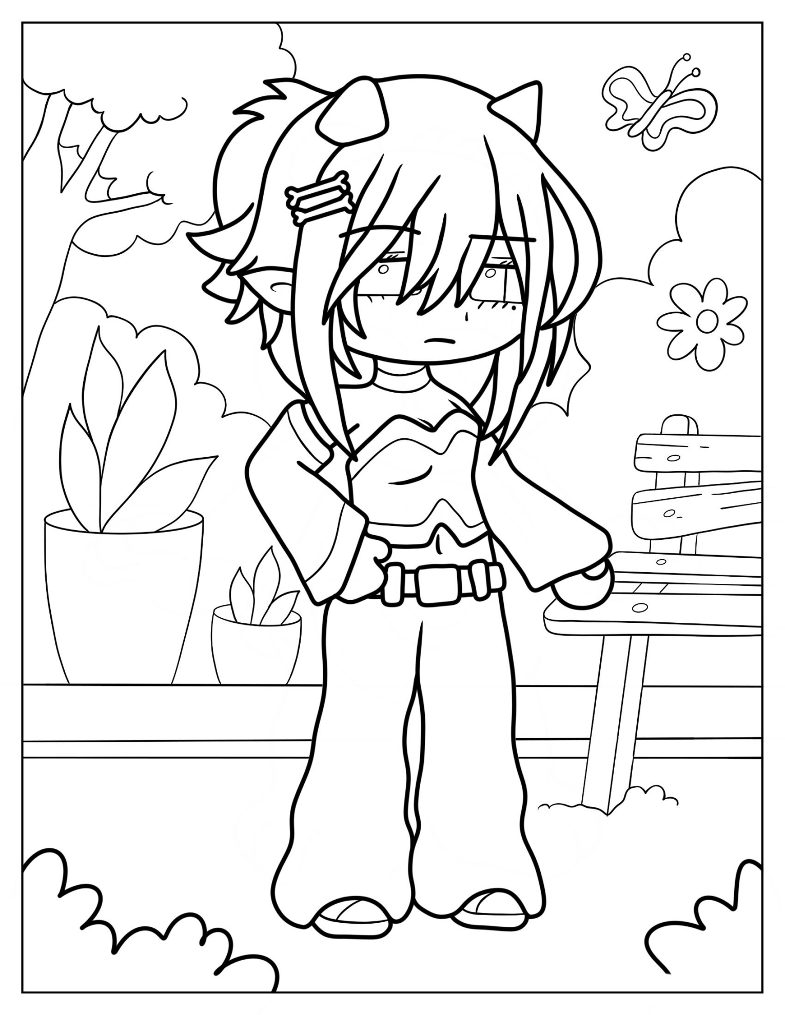 Emo Gacha Life Girl With Cat Ears Coloring Page