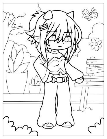 Emo Gacha Life Girl With Cat Ears Coloring Page