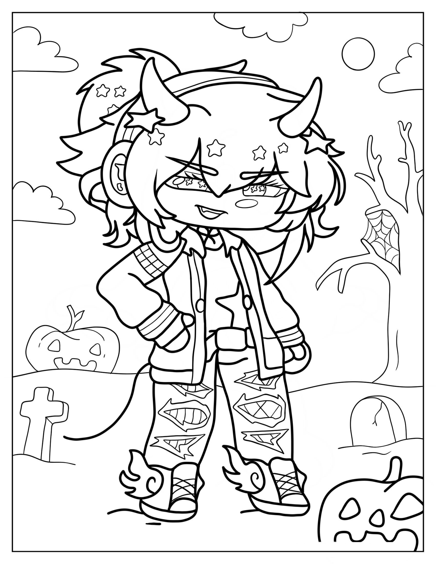 Gacha Life Boy With Devil Horns Coloring Page For Kids