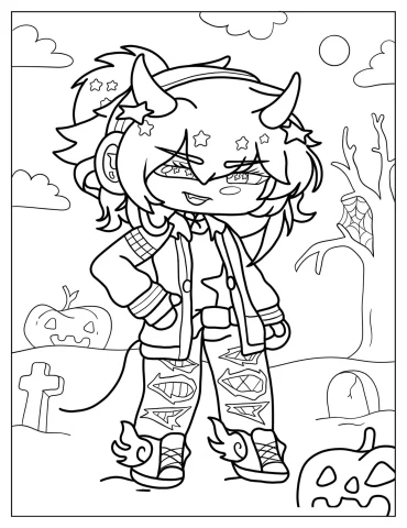 Gacha Life Boy With Devil Horns Coloring Page For Kids