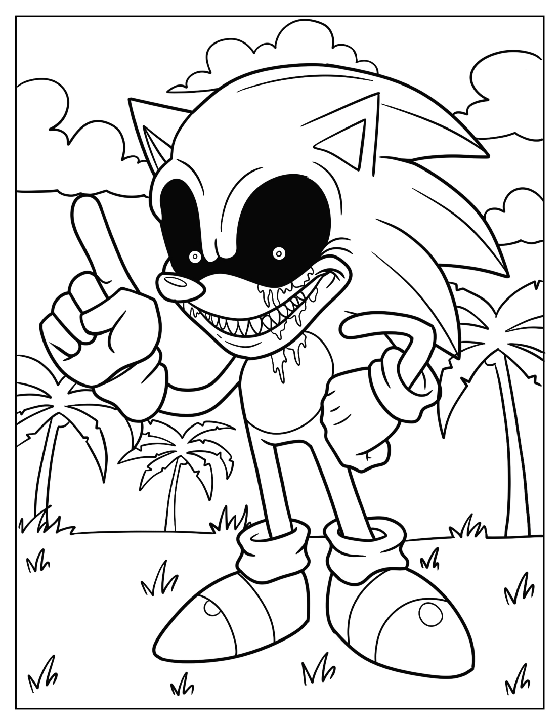 Chilling Sonic Exe On The Beach Coloring Sheet