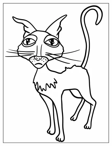 Easy Cat Outline Coloring Page For Kids