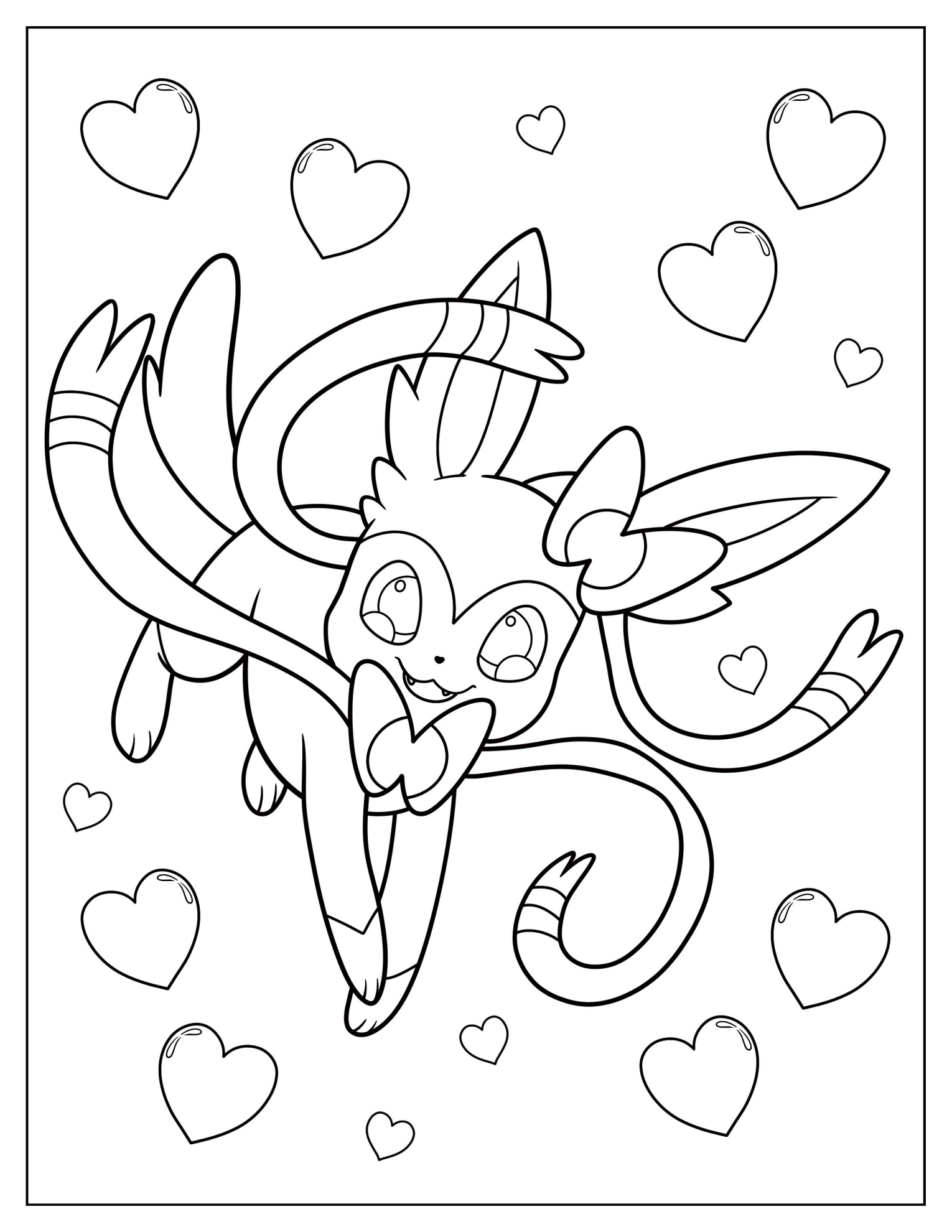 Kawaii Sylveon Leaping Coloring Sheet