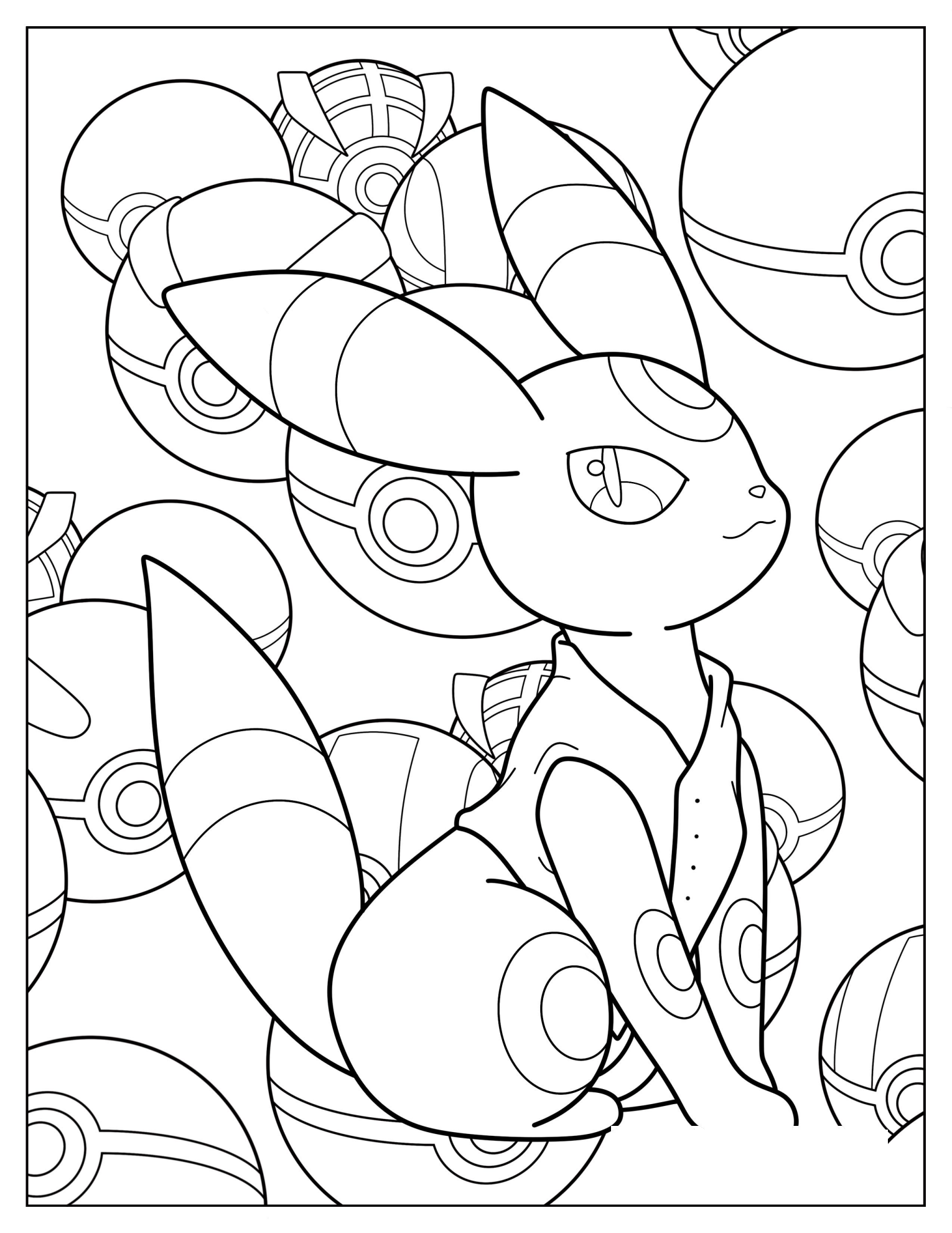 Umbreon With Pokeballs In Background Coloring Page
