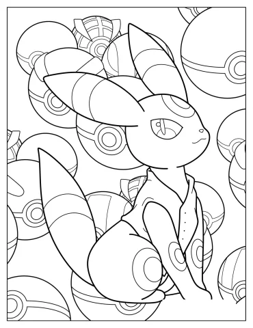 Umbreon With Pokeballs In Background Coloring Page
