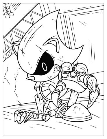 Metal Sonic Reaching Out With Claws Coloring Sheet