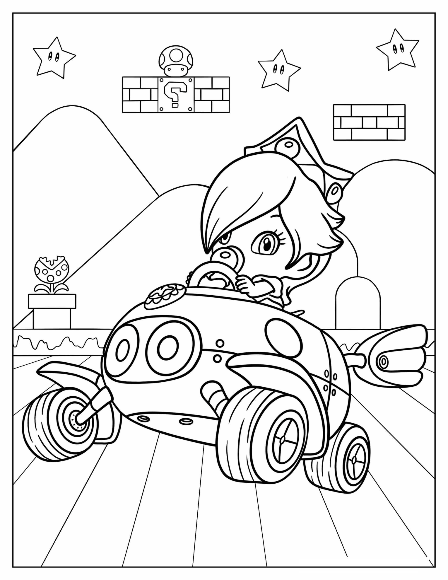 Baby Princess Rosalina In Mario Kart Coloring Sheet