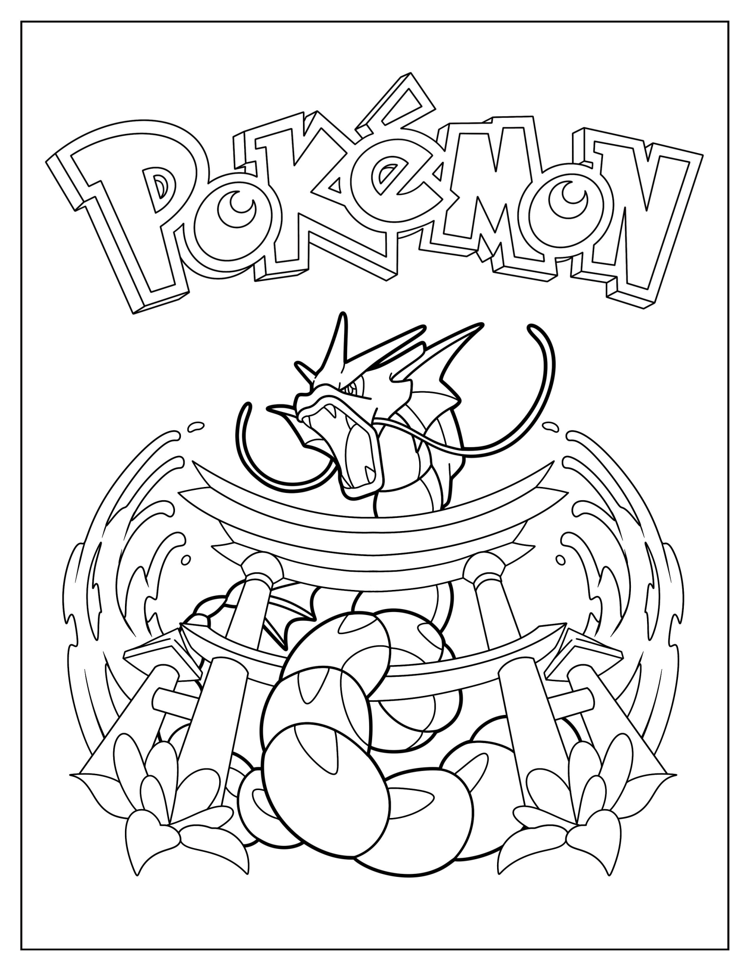 Pokemon Poster Gyarados In Front Of Torii With Water Coloring Page