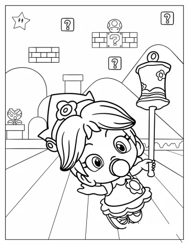 Kawaii Baby Princess Daisy Holding Hammer Coloring Page