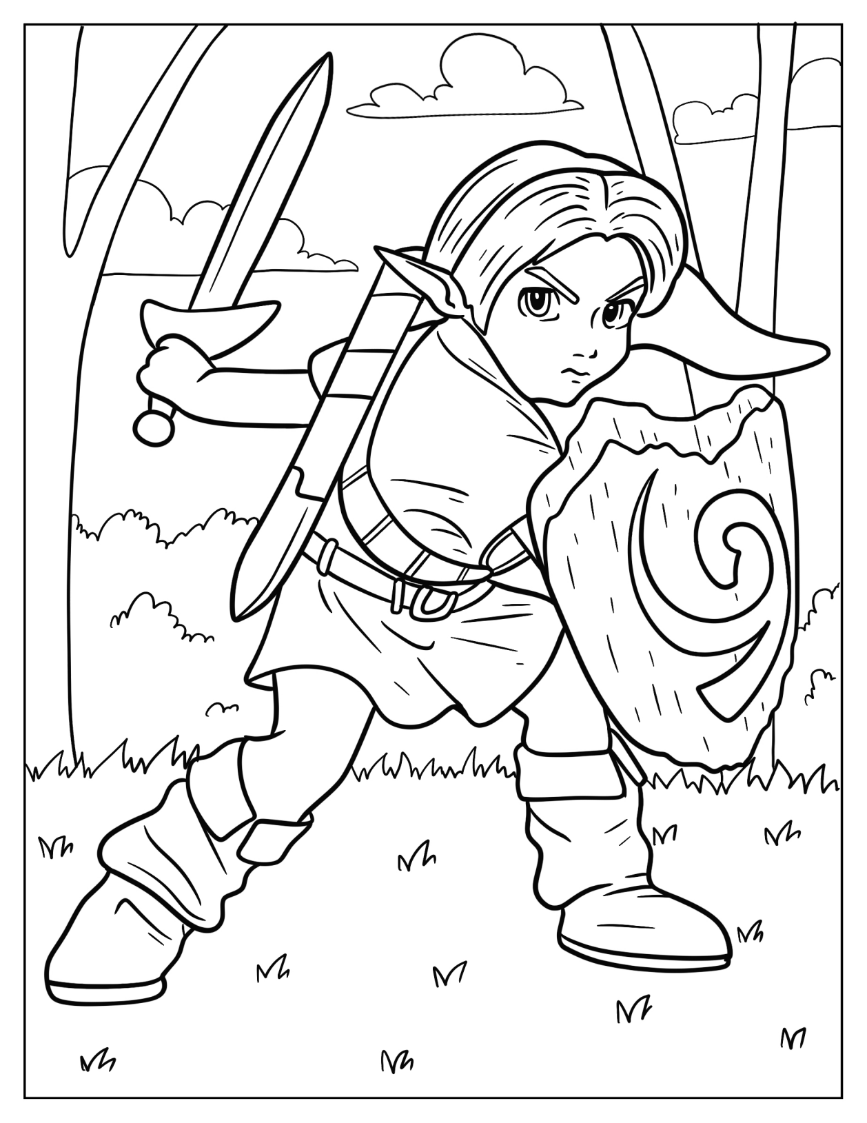 Zelda With Sword And Shield Coloring Sheet For Kids