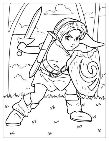 Zelda With Sword And Shield Coloring Sheet For Kids