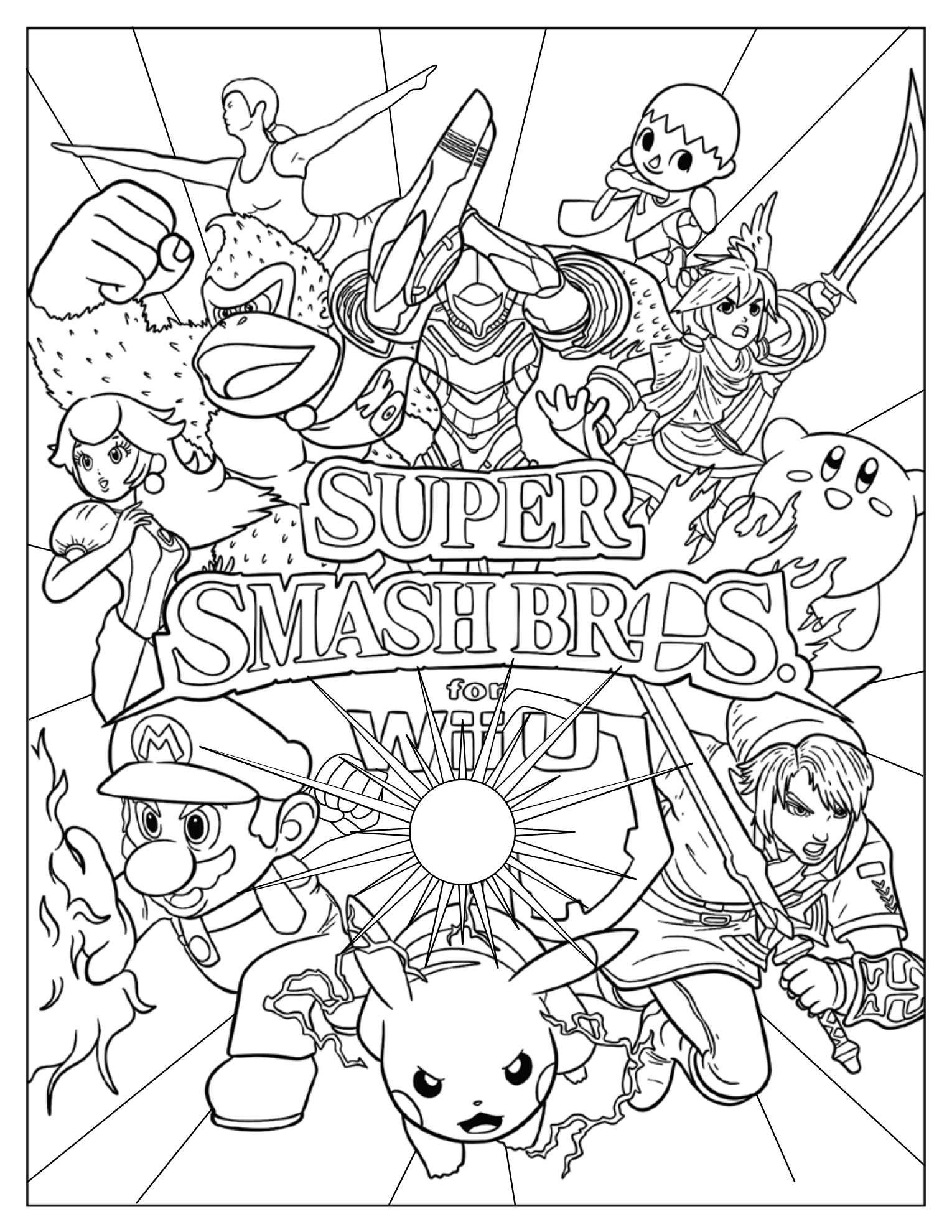 Detailed Super Smash Bros Poster Coloring Page