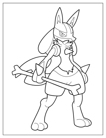 Easy Outline Of Lucario Holding Bone Weapon Coloring Sheet