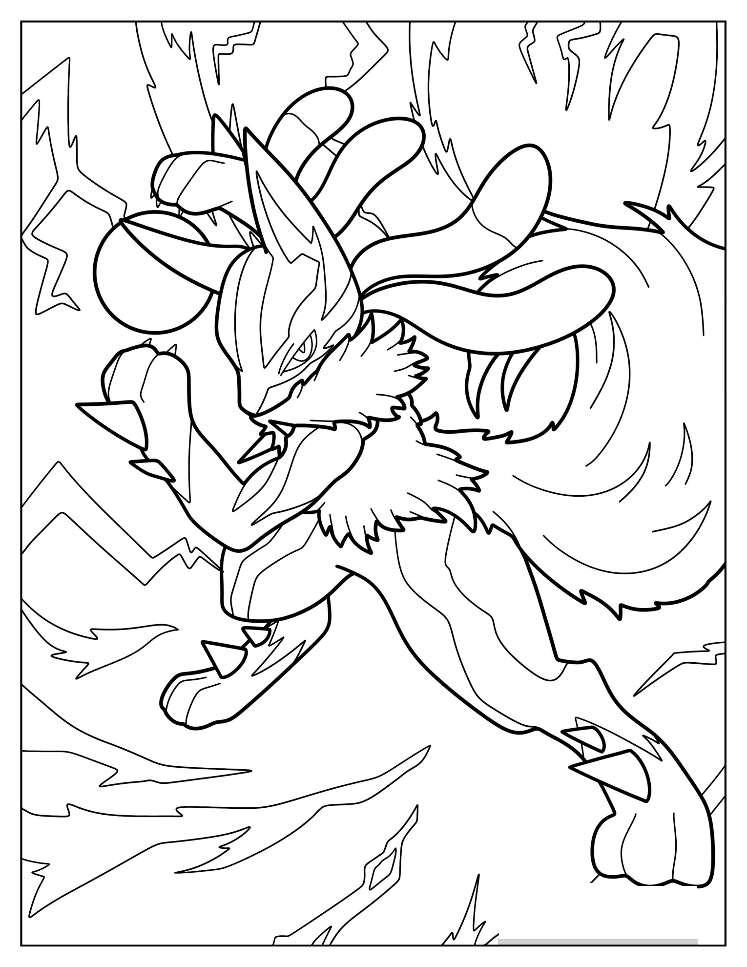 Detailed Lucario Aura Sphere Attack Coloring Sheet