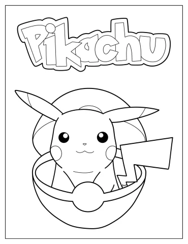 Kawaii Pikachu Inside Pokeball Coloring Sheet