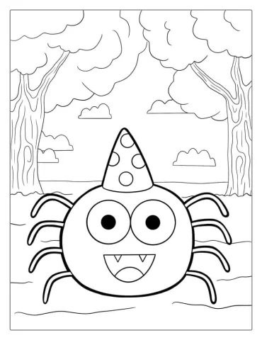 Cartoon Spider Wearing A Birthday Hat Coloring Sheet