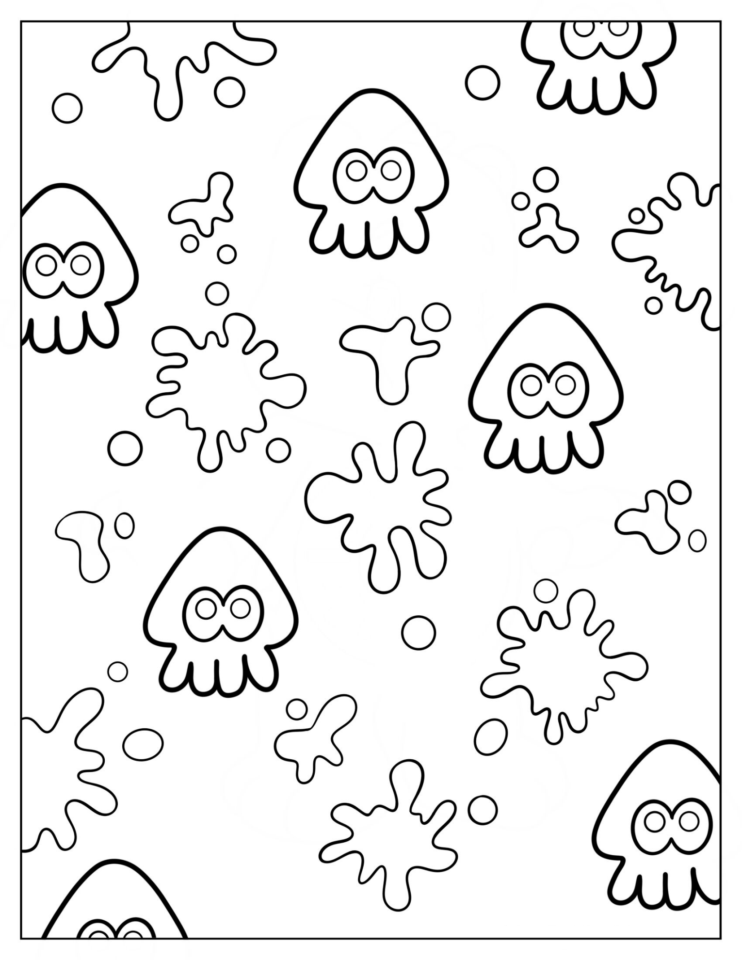 Chibi Splatoon Squid With Ink Splatter Poster Coloring Sheet