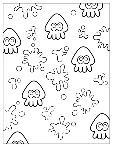 Chibi Splatoon Squid With Ink Splatter Poster Coloring Sheet