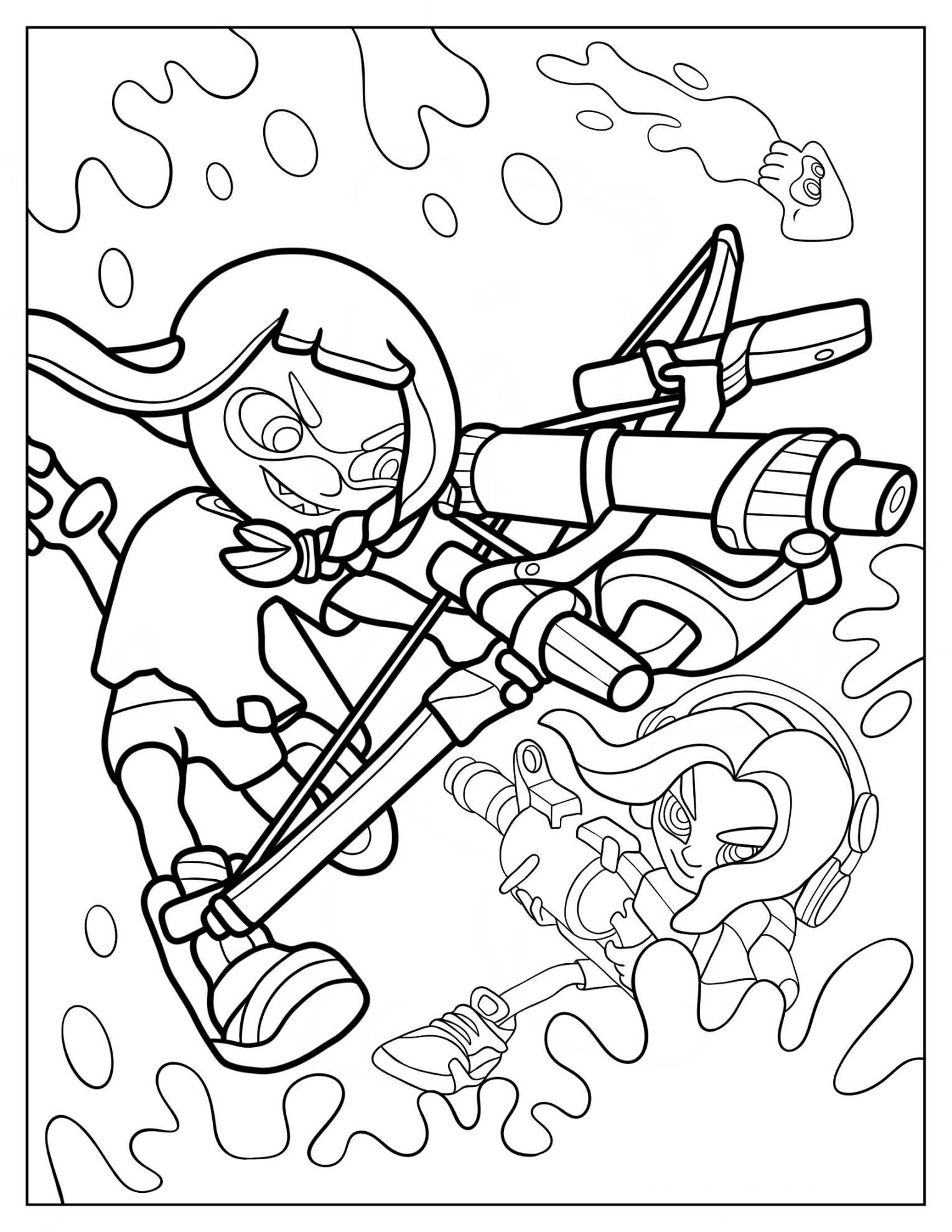 Splatoon Agent 3 Fighting Hiro Octoling Coloring Page For Kids