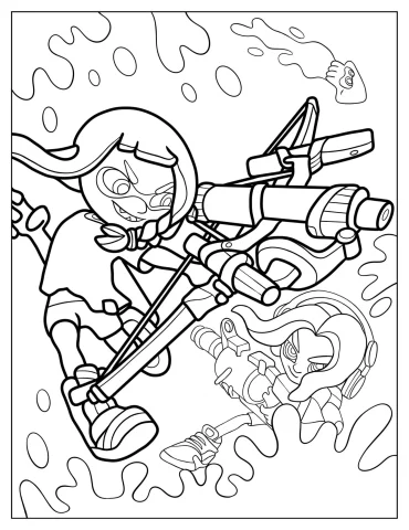 Splatoon Agent 3 Fighting Hiro Octoling Coloring Page For Kids