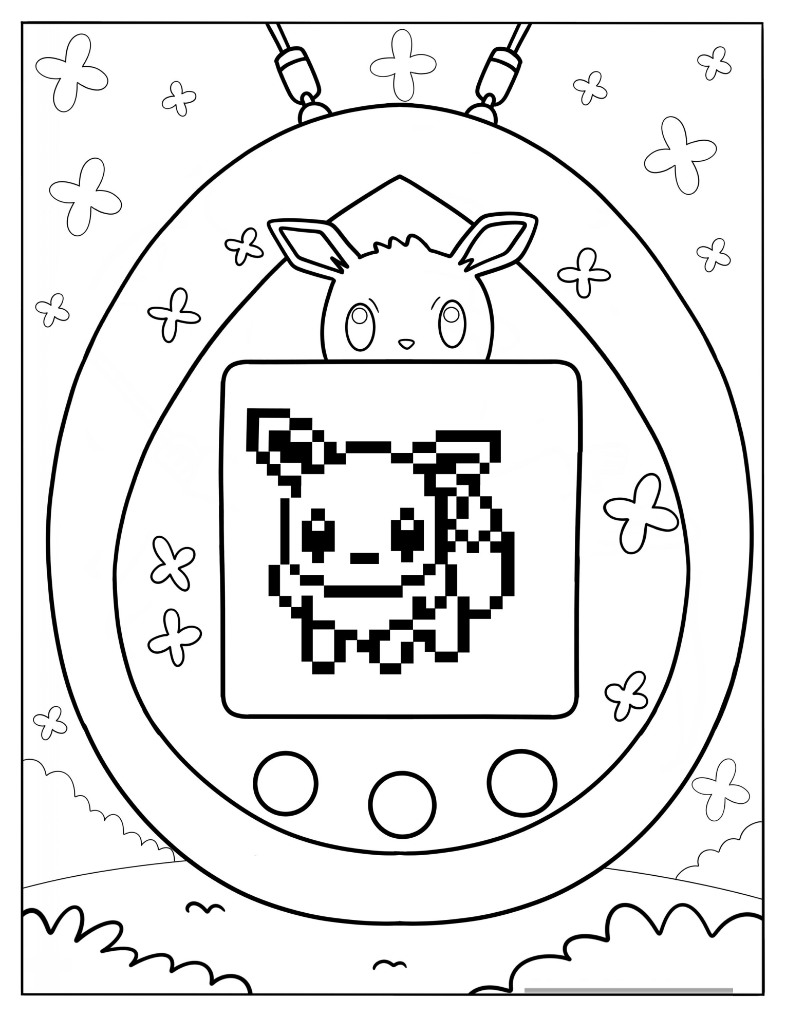 Eevee Inside A Tamagotchi Coloring Page For Preschoolers