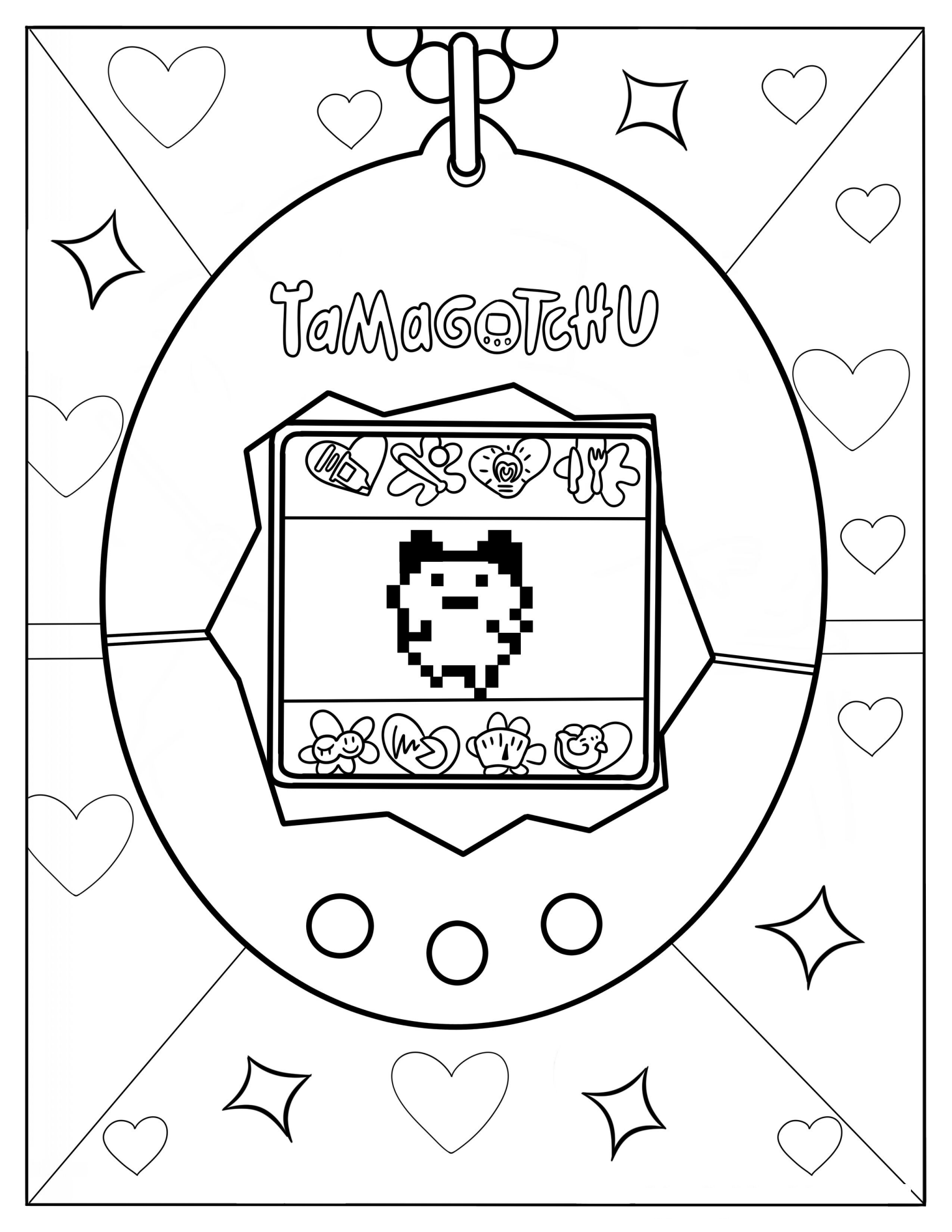 Retro Tamagotchi With Mametchi On The Screen Coloring Sheet