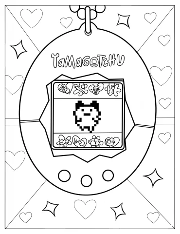 Retro Tamagotchi With Mametchi On The Screen Coloring Sheet