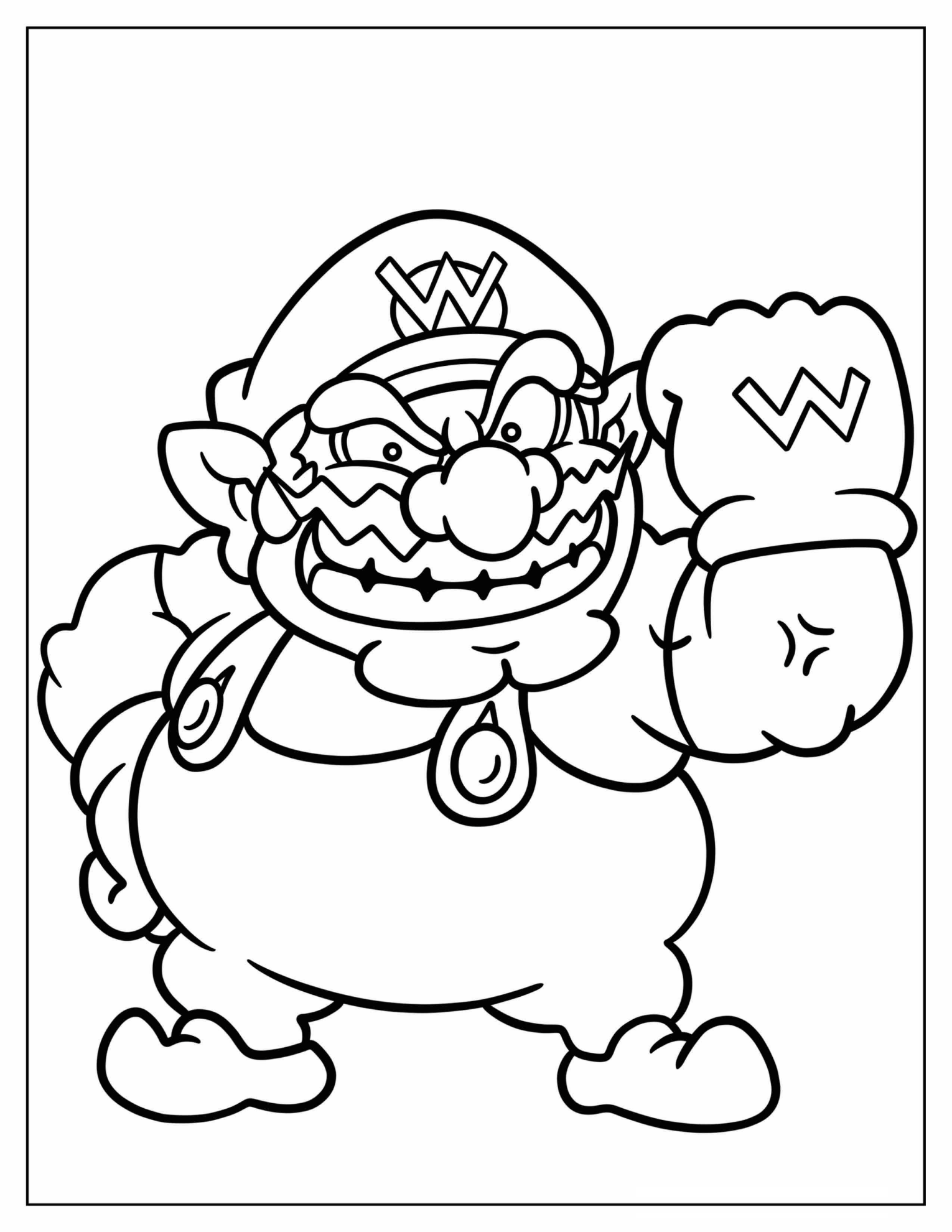 Evil Wario Showing His Fist Coloring Sheet