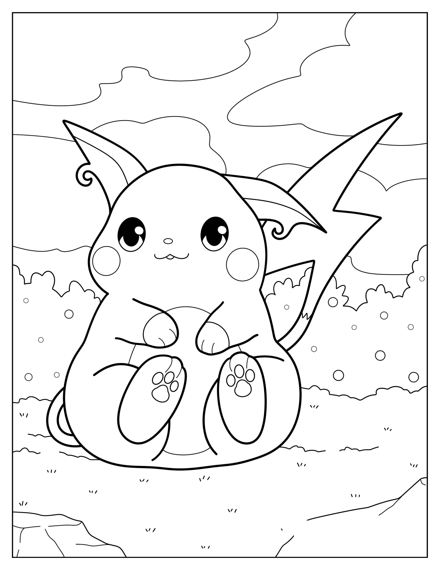 Raichu Sitting In The Garden Coloring Page