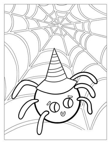 Outline Of Spider On Web Wearing Witches Hat