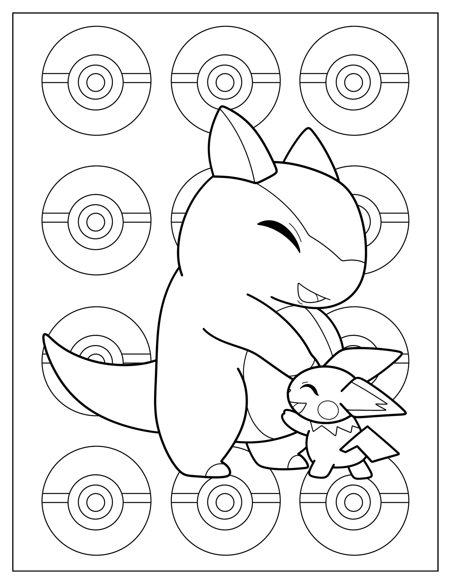 Kangaskid Hugging Pichu Coloring Page For Kids