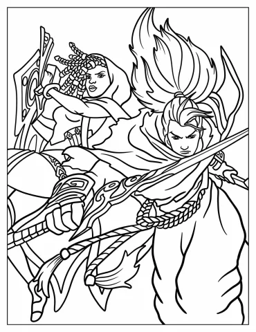 Simple Senna And Yasuo Outlines Coloring Page For Kids
